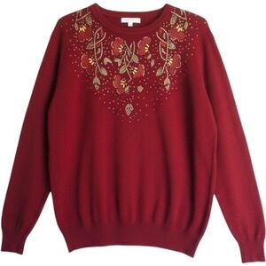 VTG Serengeti Jeweled Studded Grandmacore Burnt Orange Fall Sweater Womens XL